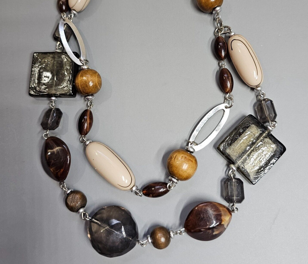 Premier Designs SABLE 2-Strand Necklace Earth Tones Chunky Glass Acrylics Beads